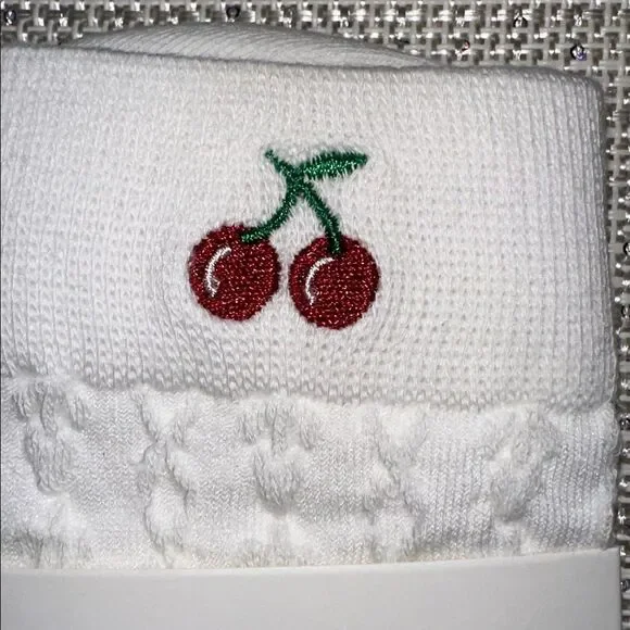 casa clara x Anthropologie Paulina White Embroidered Cherry Cable Knit Socks - Picture 5 of 8